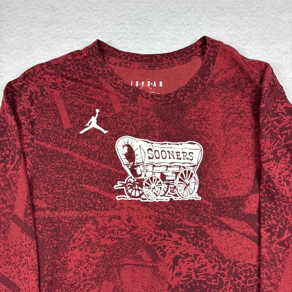 Oklahoma Sooners Shirt Mens Large Crimson Jordan Jumpman Dri‎ Fit Long Sleeve